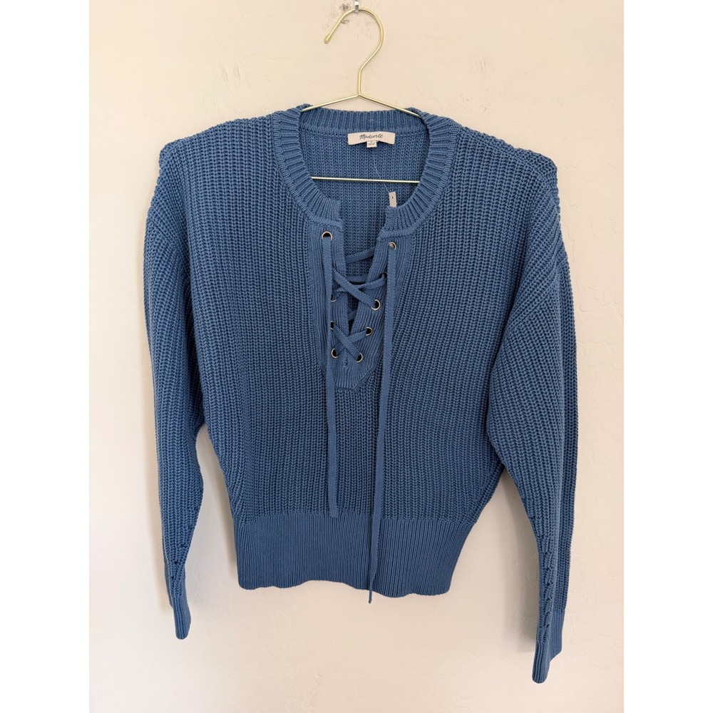 MADEWELL Ribbed Lace-Up Sweater 100% Cotton Size Medium NWT